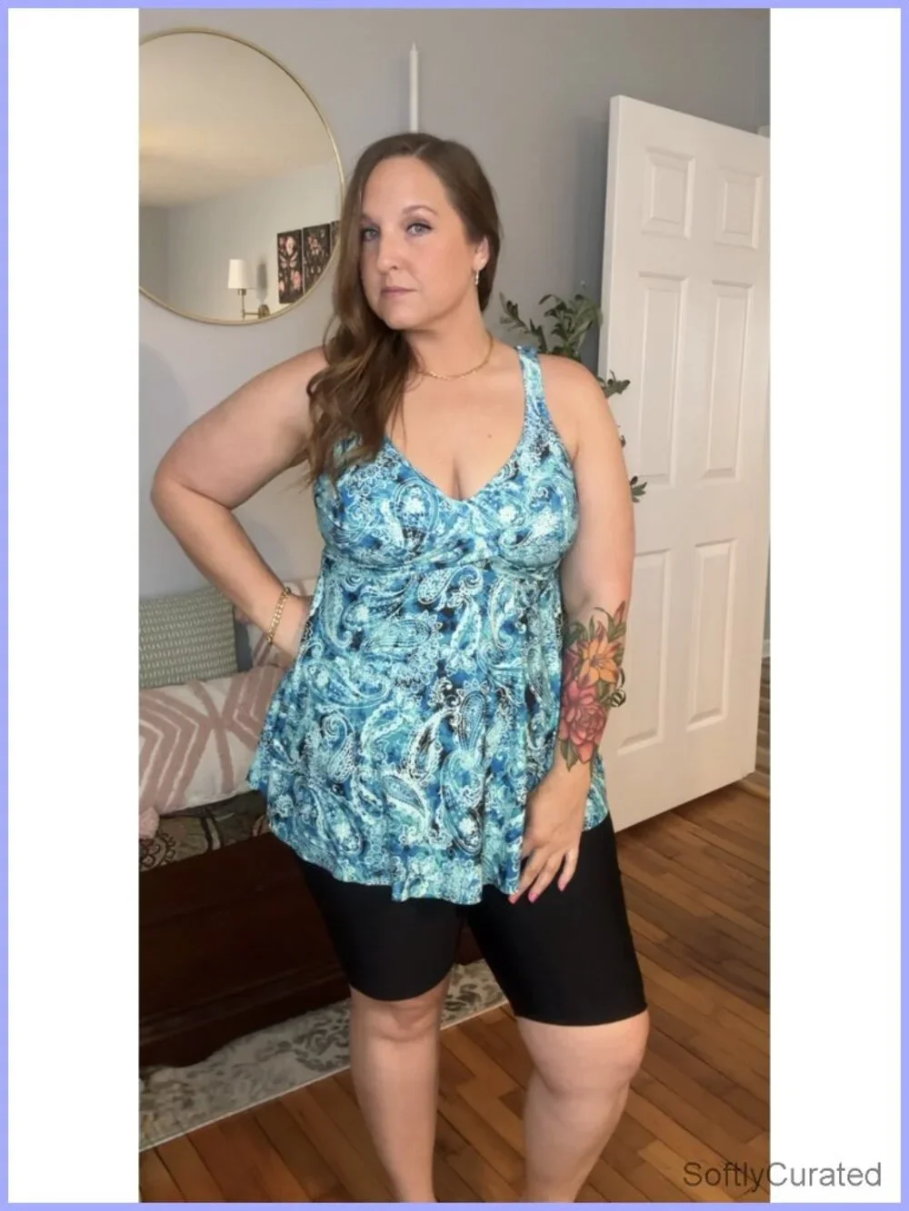 Plus Size Tankini Set with Shorts - Tummy Control 2 Piece Bathing Suit Flowy